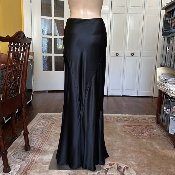 Ralph Lauren Purple Label Black Silk Satin Maxi Skirt Size 8 - Picture 5 of 16